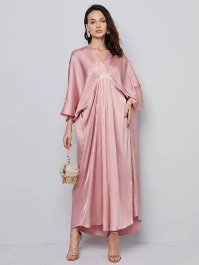 Search kaftan | SHEIN Satin Kaftan Dress, Kaftan Outfit, Grad Outfits, Dress Inspo, Kaftan Dress, Satin Dress, Batwing Sleeve, Bat Wings, Satin Dresses