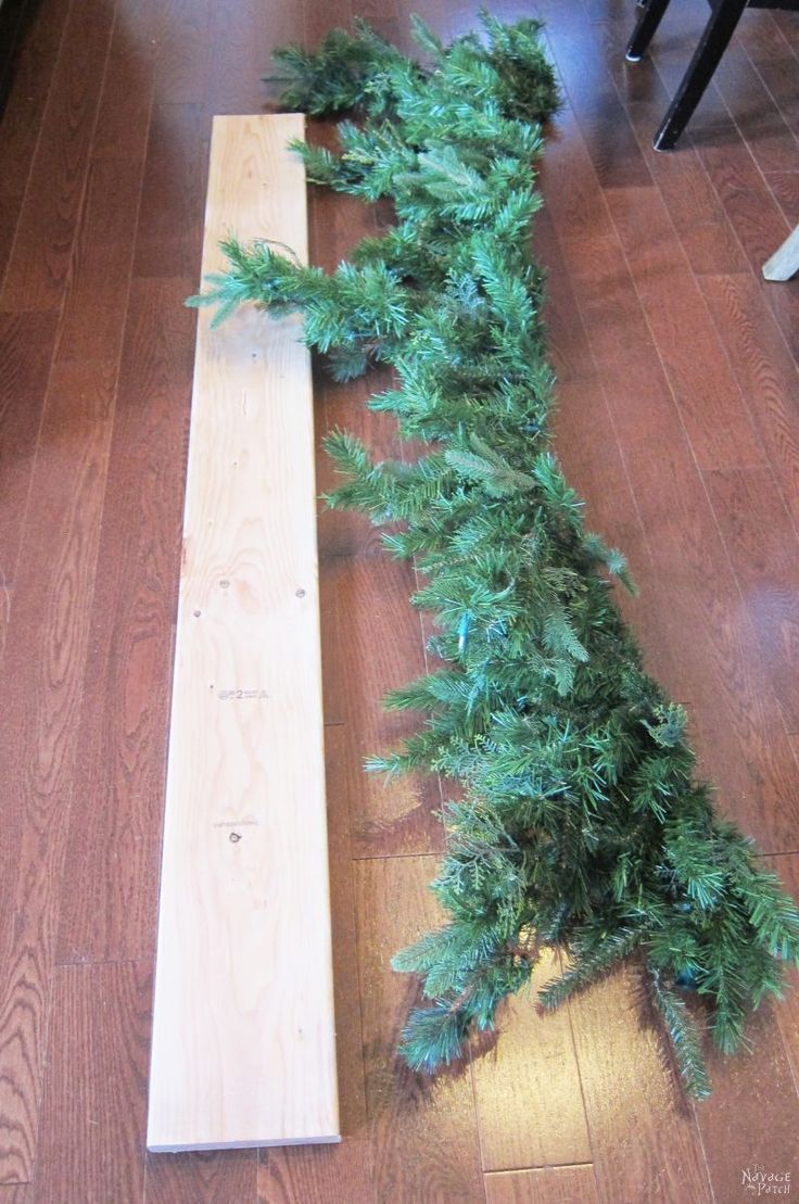 a wooden plank laying on top of a hard wood floor next to a green plant