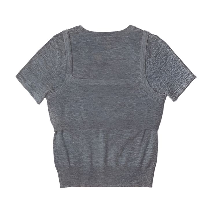 The Emmy Top is a knit crewneck top that features a unique layered knit bralette. The versatile design allows you to separate the layered bralette, offering a practical yet stylish solution for everyday wear. Heathered grey Short sleeves Crewneck Removeable bralette 52% nylon, 24% acrylic, 16% polyester, 8% wool Still not sure which size to get? Ask one of our stylists! Please give us a call at 856-452-5821 during our regular business hours. Trendy Gray Tops With Built-in Bra, Casual Gray Crop Top With Built-in Bra, Fitted Crew Neck Knit Top In Gray, Cropped Top With Built-in Bra For Layering, Fitted Crew Neck Gray Knit Top, Fitted Gray Crew Neck Knit Top, Gray Seamless Crew Neck Top, Gray Tops For Layering, Gray Scoop Neck Seamless Top