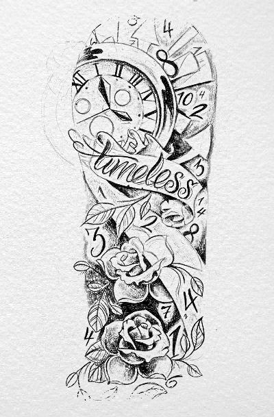 a black and white drawing of a clock with roses on it's arm that says,