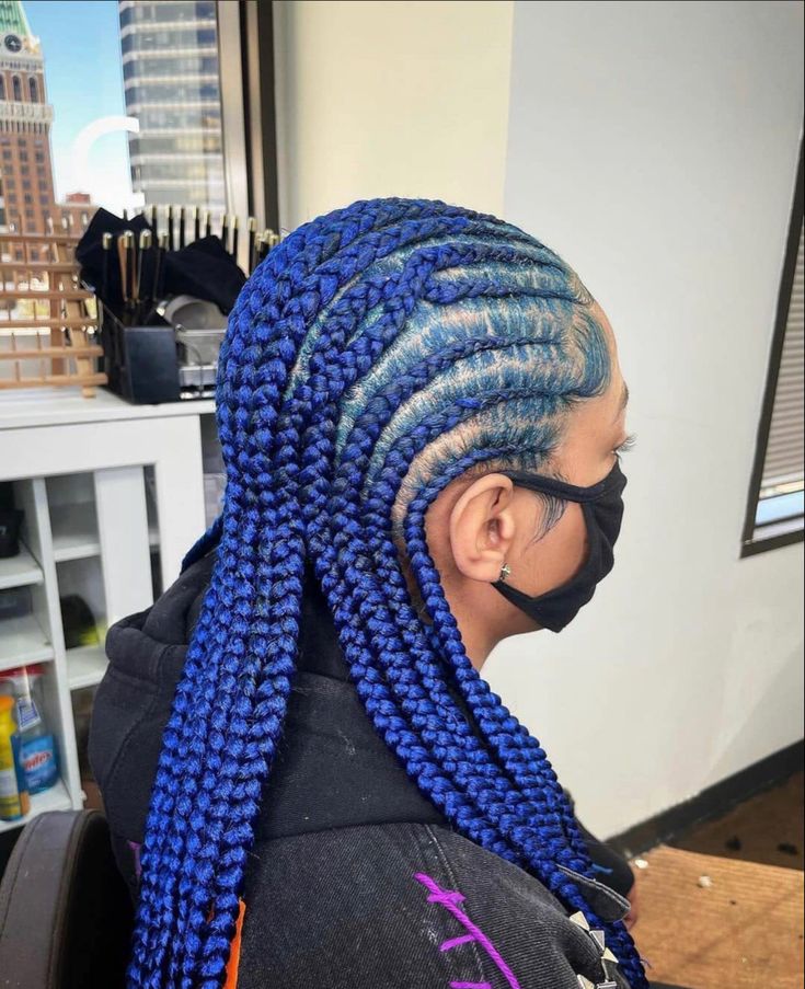 Colored Cornrows Black Women, Blue Cornrows, Navy Blue Hair, Cornrows Braids For Black Women, Two Braid Hairstyles, Best Hair Dye, Pretty Braids, Peekaboo Hair, Cute Braided Hairstyles