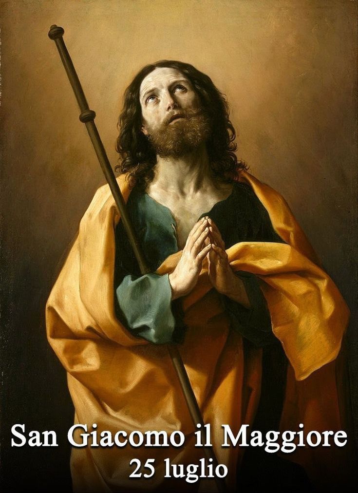 a painting of jesus holding a staff with the words san giacomo ill magiore 25 luclio