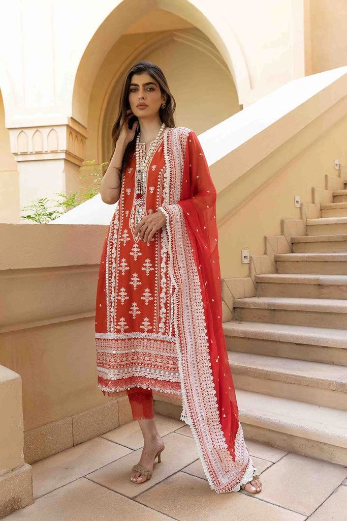 Traditional Red Salwar Kameez for Pakistani Eid Dress is a magnificent Pakistani Fancy Dress with lavish yet graceful decorations on it. This Pakistani Eid Dress seems to be a very classy choice with floral embroidered patterns accompanied by white thread work to style on any special event or party. Pakistani Eid Dresses, Floral Lawn, Mirror Lace, Year End Sale, Designer Pakistani Suits, Pakistani Women Dresses, Sobia Nazir, Embroidery Suit, Pakistani Party Wear