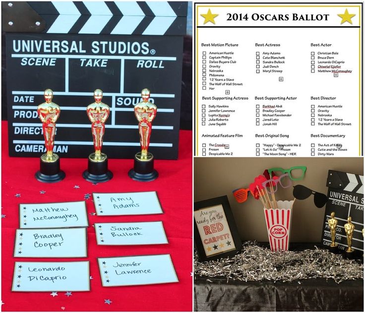 the oscars party is set up and ready for guests to enjoy their movie night