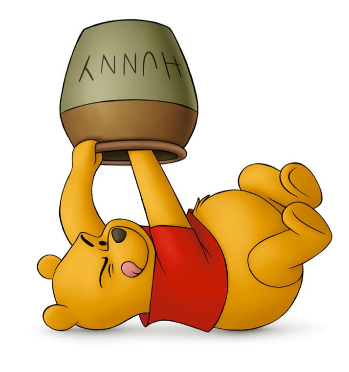 winnie the pooh laying on its back with a hat on top of his head