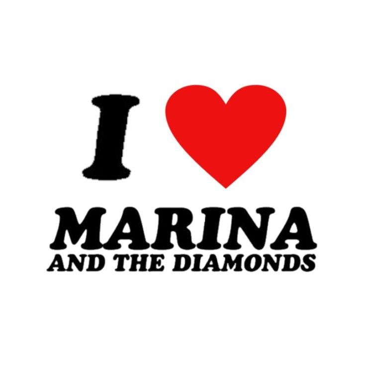 i love marina and the diamonds sticker on a white background with black lettering that says i love marina and the diamonds