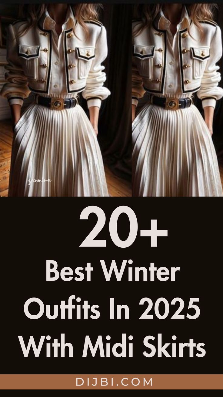 two women in dresses with the words 20 best winter outfits in 205 with midi skirts