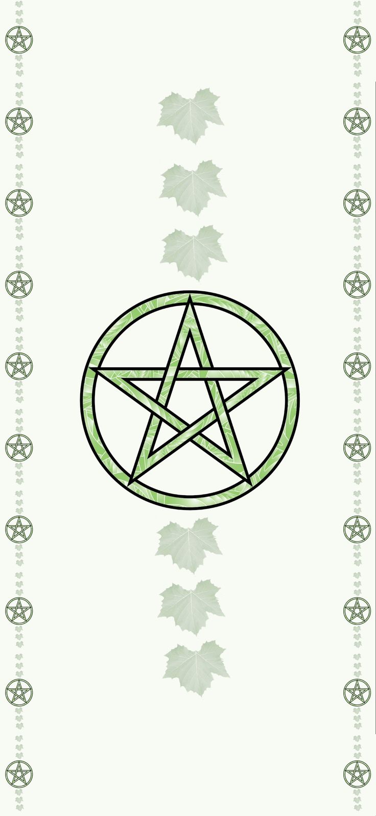 a pentagramil surrounded by leaves on a white background with black and green lines