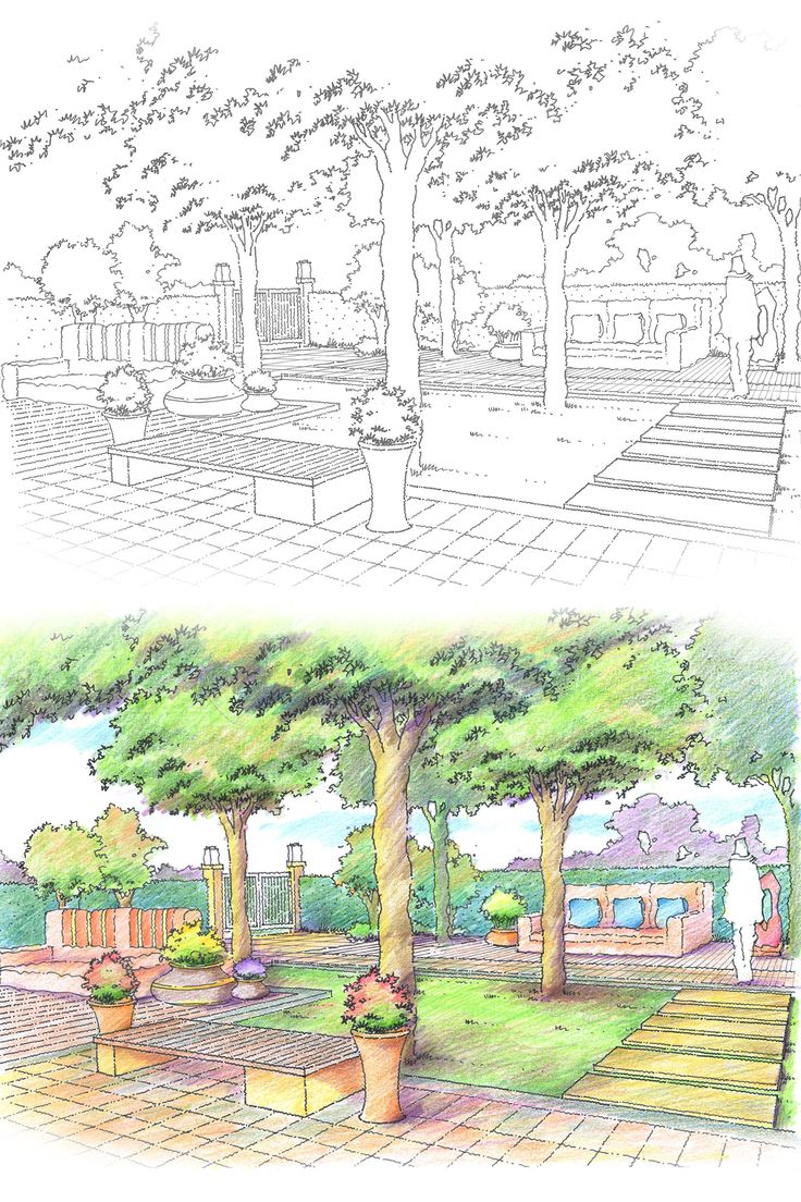 two different views of a park with benches and trees