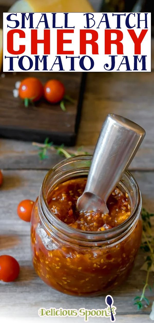 small batch cherry tomato jam in a glass jar