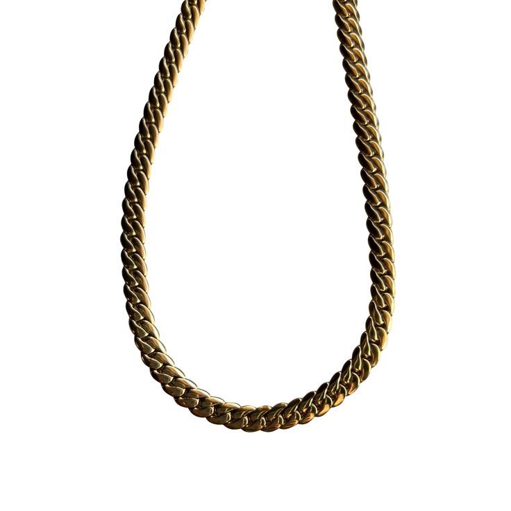 -18k gold plating over stainless steel -14” length with a 4" extender -4mm Cuban links -Waterproof, Tarnish resistant Stainless Steel Cuban Link Necklaces With Lobster Clasp, Stainless Steel Cuban Link Necklace With Lobster Clasp, Gold Stainless Steel Chain Link Necklace, Stainless Steel Oval Link Curb Chain Necklace, Stainless Steel Curb Chain Necklace With Oval Links, Gold Stainless Steel Cuban Link Necklace, Gold-tone Tarnish Resistant Cuban Link Necklace, Gold Stainless Steel Cuban Link Chain Necklace, Gold Cuban Link Stainless Steel Chain Necklace