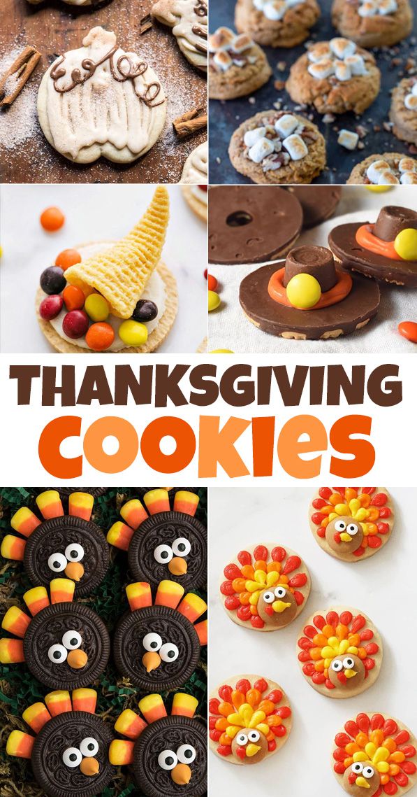 thanksgiving cookies with turkeys and candy on them