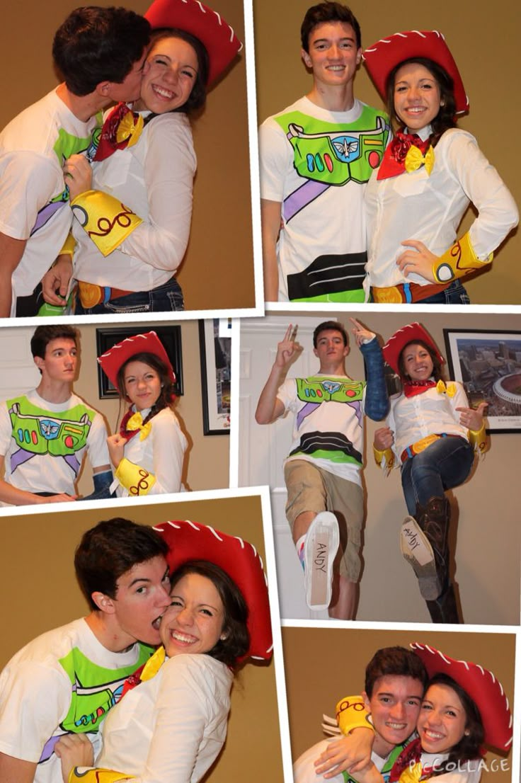 a collage of photos with people dressed up as characters from the movie toy story