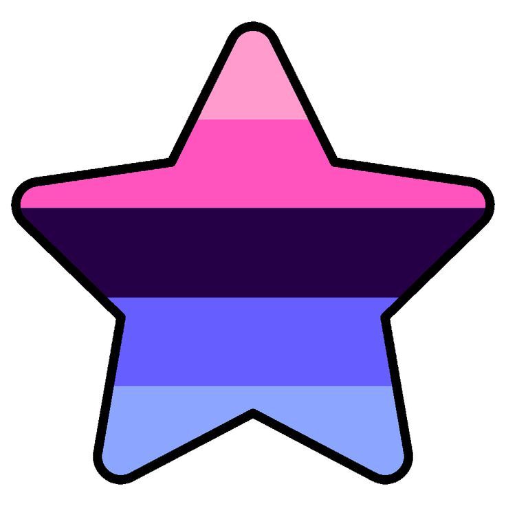 a pink, purple and blue star with stripes on the bottom is in front of a white background