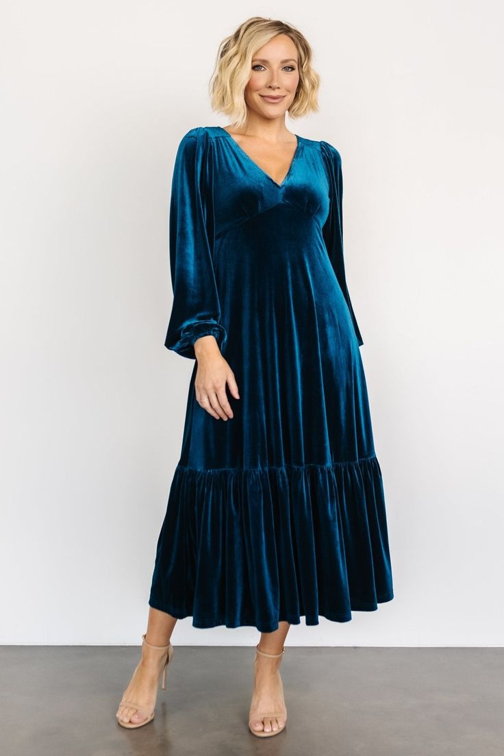 Erika Velvet Maxi Dress | Sapphire - Baltic Born Sukienki Plus Size, Velvet Maxi Dress, Vestido Plus Size, Midi Ruffle Dress, Daily Dress, Green Velvet, Looks Vintage, Velvet Dress, Ruffle Dress