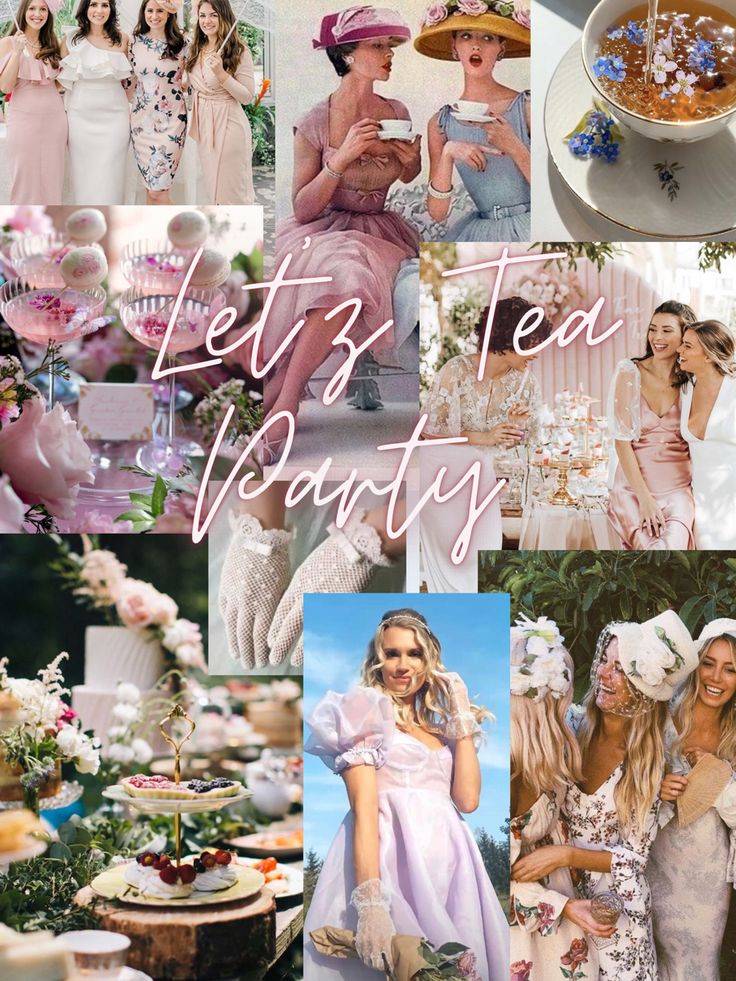 Tea Party Theme | Pink Party | Bridgerton Party | Lets Tea Party | Birthday Party | Bridal Shower | Mood Board | Inspo Board | Cocktails | Flowy Dress | Poofy Dress | Classy Party | Old Money Aesthetic | Pastries Floral Theme | Flowers | Spring | Summer vibes | Background | Tea Gloves Tea Bachelorette Party Ideas, Bridgeton Bachelorette Party, Tea Party Mood Board, Bridgerton Themed Bachelorette Party, Brigerton Bridal Shower Theme, Floral Tea Party Dress, Bachelorette Tea Party Ideas, High Tea Themed Bridal Shower Ideas, Brigerton Theme Birthday Party