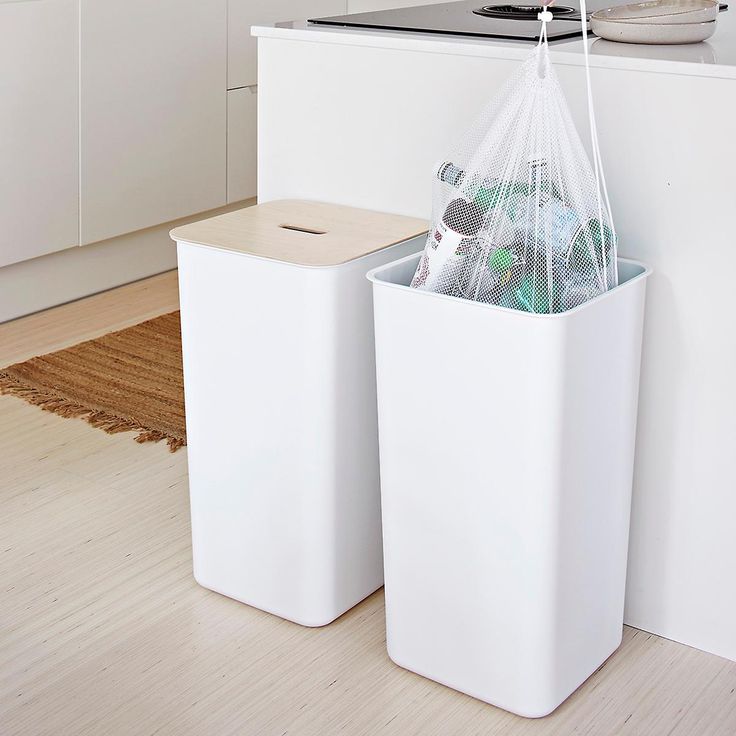 SmartStore 48L Collect Recycling Bin | The Container Store Indoor Recycling Bins, We Work Office, White Bin, Black Bin, Recycle Bin, Recycling Ideas, Lego Storage, Kitchen Bin, Waste Paper