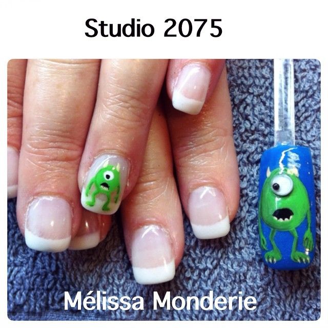 Mike Wazowski Nail Art, Mike Wazowski Nails, Monster Inc, Nail Art Studio, Mike Wazowski, Monsters Inc, Short Nails, Art Studio, Montreal