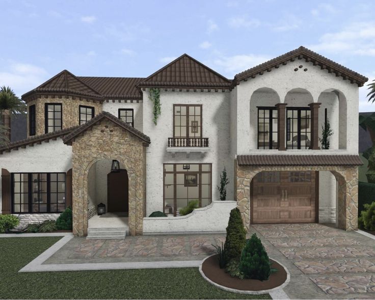 this is an artist's rendering of a house with stone and stucco exteriors