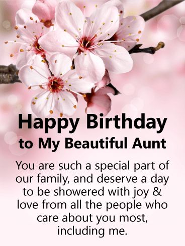 happy birthday to my beautiful aunt you are such a special part of your family and deserves a day to be shown with joy & love from all the people who care about you most,