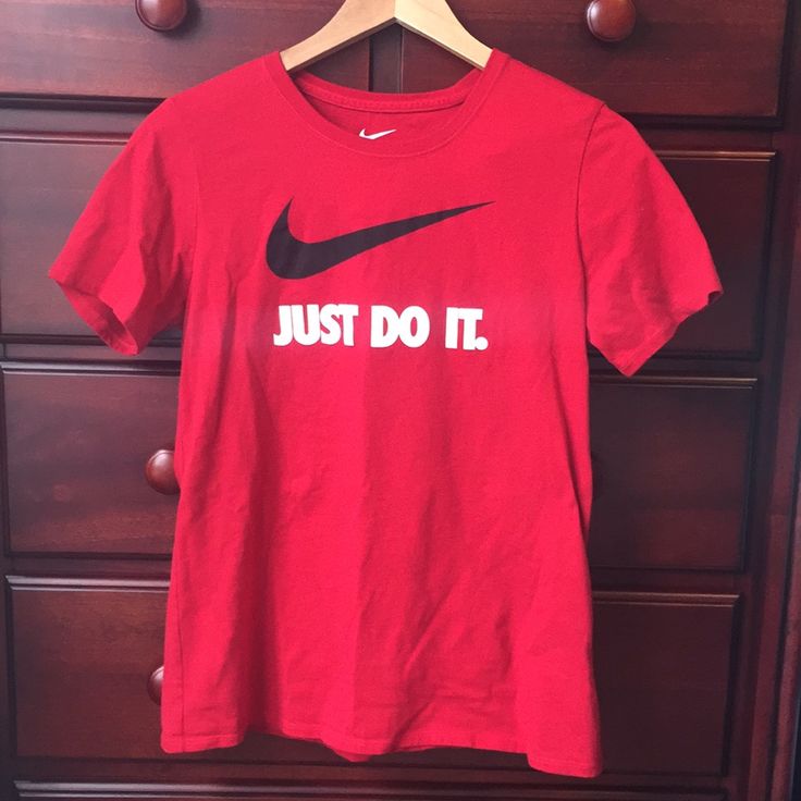 Never Worn! Red Size L Nike T Shirt Nike Casual Top In University Red, Nike Red T-shirt For Summer, Red Nike T-shirt For Summer, Spring Red T-shirt With Logo Print, Nike Red Graphic Tee Top, Nike Red Graphic Tee, Casual University Red Tops With Logo Print, Tops Nike, Nike Shirt