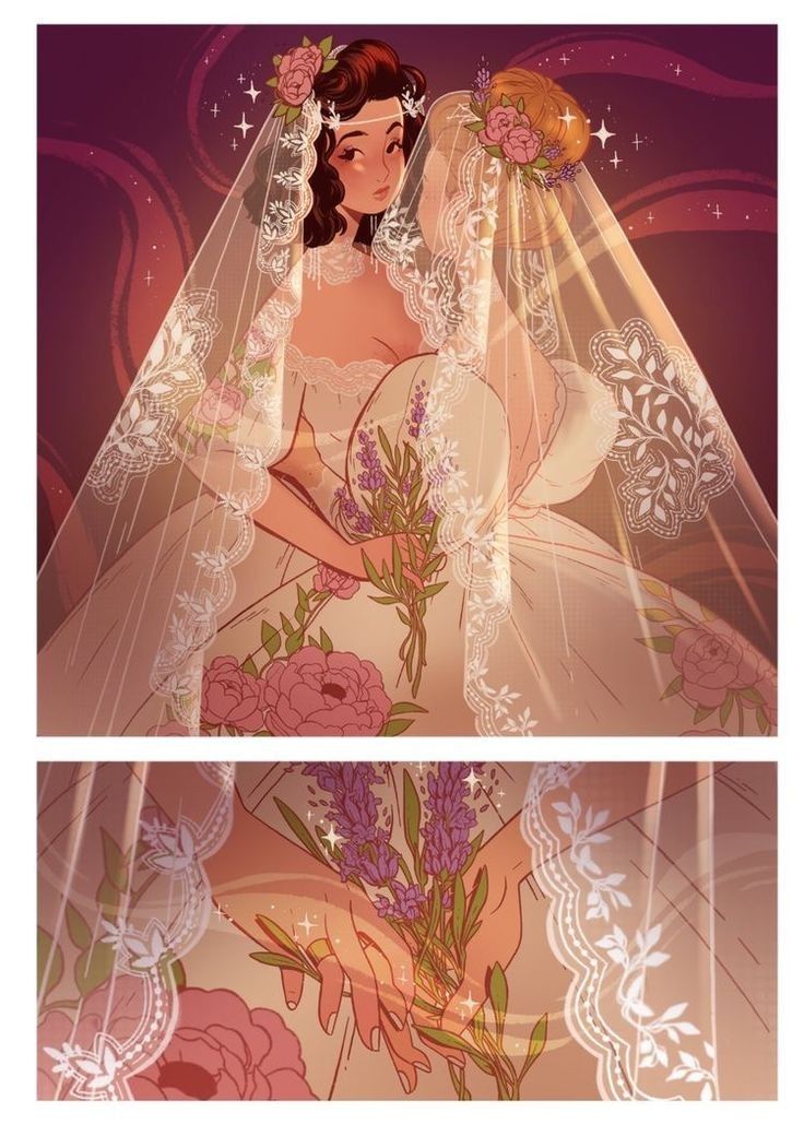 two pictures of a woman in a wedding dress with flowers on her head and veil over her face