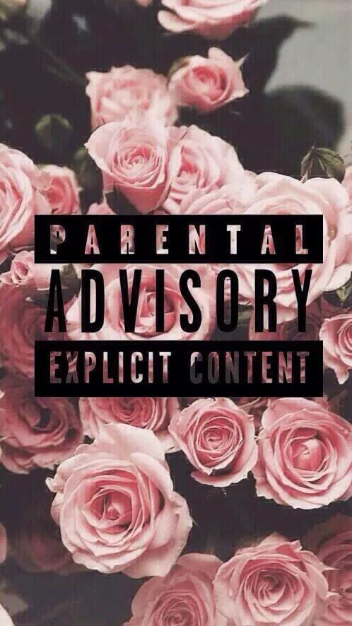 a bunch of pink roses with the words parental advisory explicit content on top of it