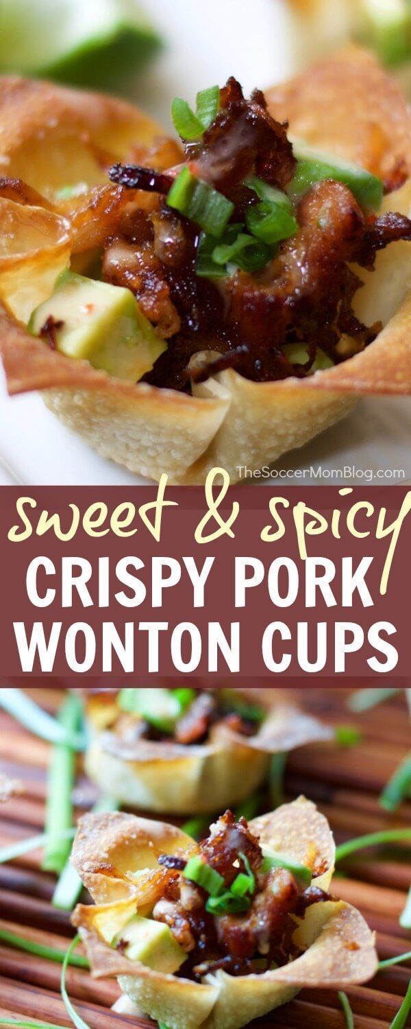 sweet and spicy crispy pork wonton cups are the perfect appetizer for any party