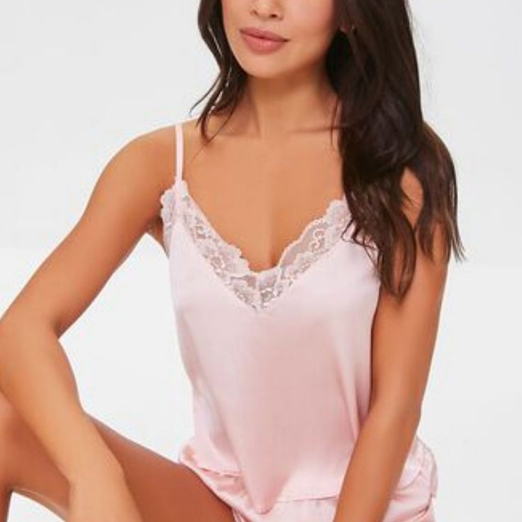 New With Tag! Chest: 32" V-Neckline, Adjustable Straps Straight-Cut Back - Shell 1: 98% Polyester, 2% Spandex - Shell 2: 90% Nylon, 10% Spandex Feminine V-neck Camisole For Pajama Party, V-neck Camisole For Loungewear, Forever 21 Summer Sleepwear, V-neck Lace Trim Camisole For Pajama Party, Summer Sleepwear By Forever 21, Summer Sleepwear From Forever 21, Feminine Camisole For Pajama Party, Feminine V-neck Camisole For Loungewear, Feminine V-neck Sleepwear For Night Out