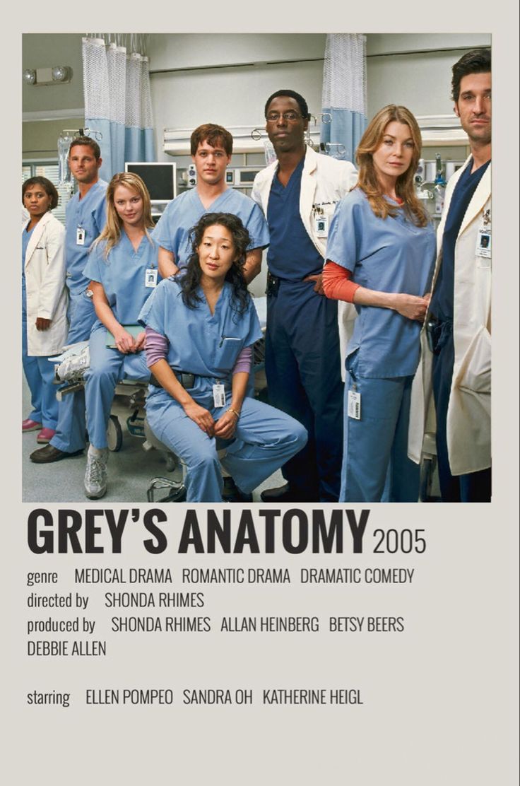 grey's anatomy movie poster with the cast and crew in blue scrubs posing for a group photo