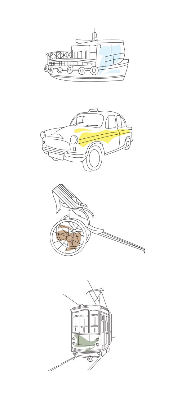 four different types of vehicles are shown in this drawing