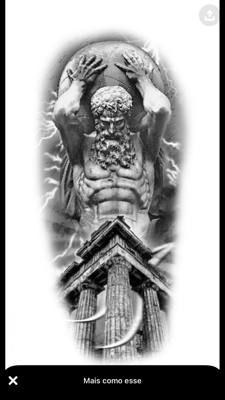 a black and white photo of the back of a statue with lightning in the background