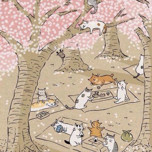 an illustration of cats playing in the woods