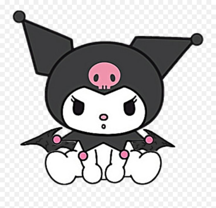 a cartoon character with black and pink hair sitting on the ground, wearing a bat costume