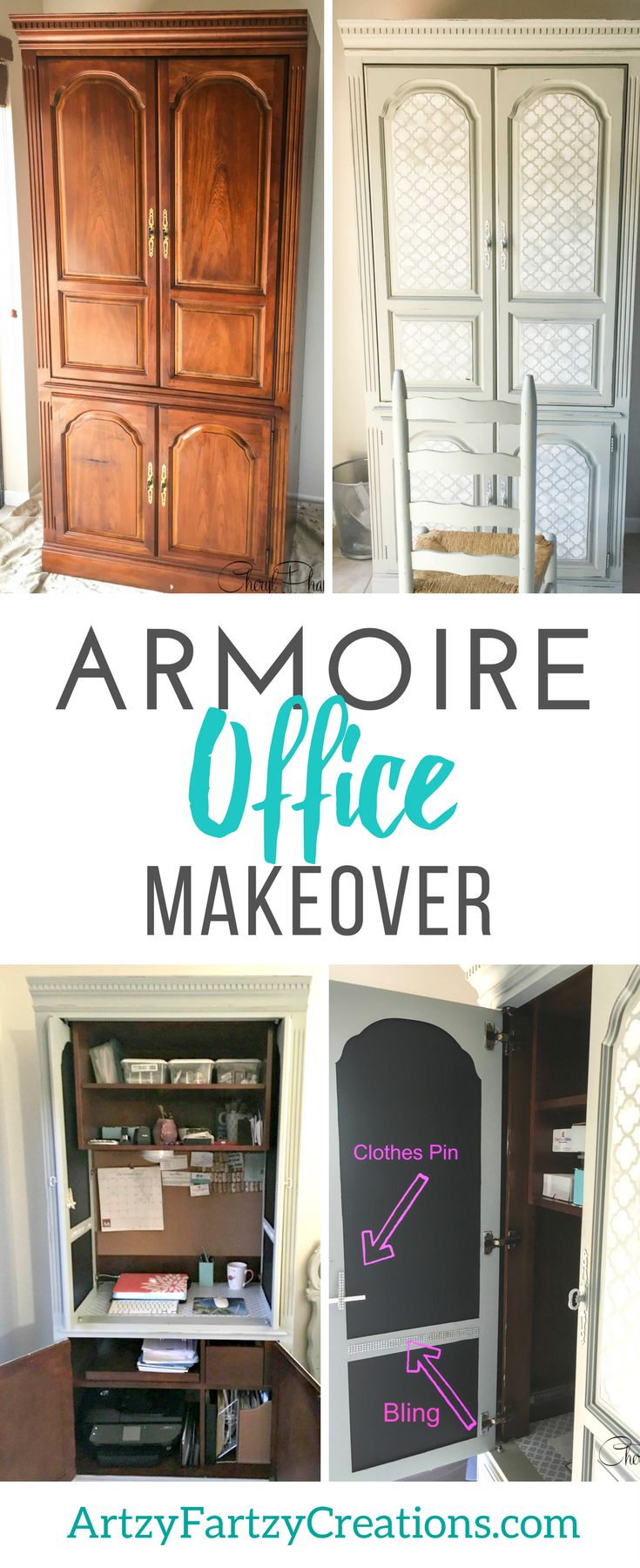 the armoire office makeover is in progress