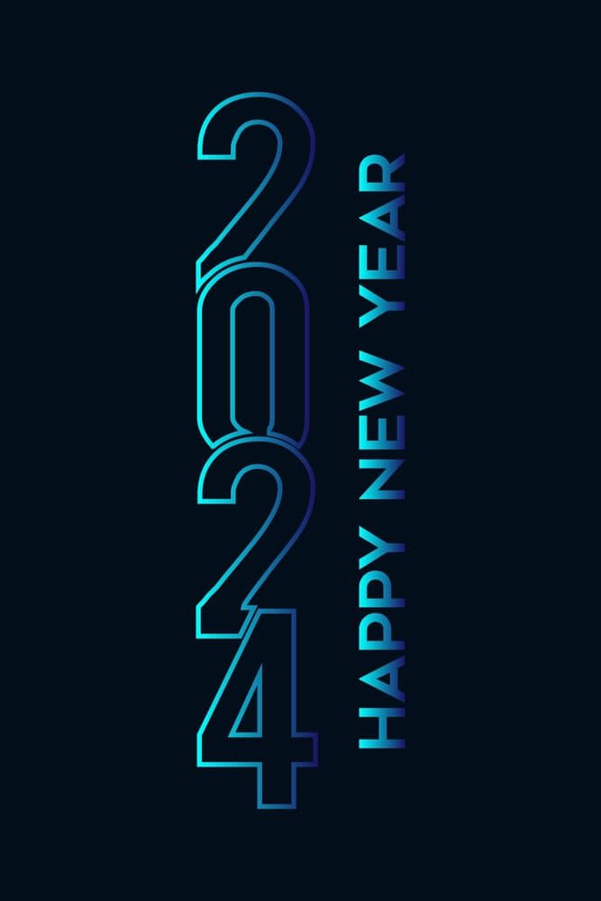 a blue and black happy new year card with the number twenty four in front of it