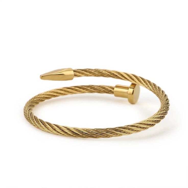 18k Gold Plating Stainless Steel Isaiah Men's Bracelet - This fantastic 18k Gold Plating Stainless Steel Isaiah Men's Bracelet is available at a great price with excellent delivery options. Buy it online today from Glazd Jewels Nail Bangle, Classic Nail, Nail Bracelet, Metal Cuff Bracelet, Cable Bracelets, Classic Nails, Stainless Steel Cable, Gold Bracelet Cuff, Adjustable Bangle