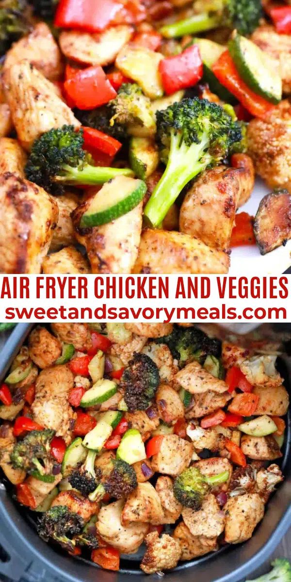 chicken and veggies in a slow cooker with the words air fryer chicken and veggies