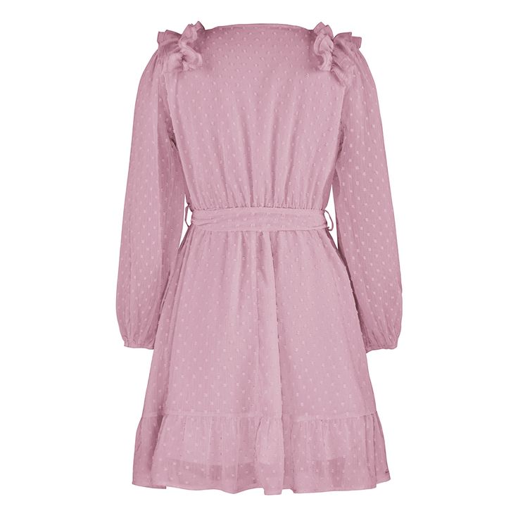 Pink Ruffle Detail V Neck Long Sleeve Dress Feminine Ruffled Winter Dresses, Feminine Winter Dresses With Ruffles, Winter Feminine Dresses With Ruffles, Winter Long Sleeve Mini Dress With Ruffles, Winter Mini Dress With Long Sleeves And Ruffles, Feminine Ruffled Mini Dress For Fall, Feminine Fall Mini Dress With Ruffles, Pink Ruffled Mini Dress For Fall, Chic Ruffled Winter Mini Dress