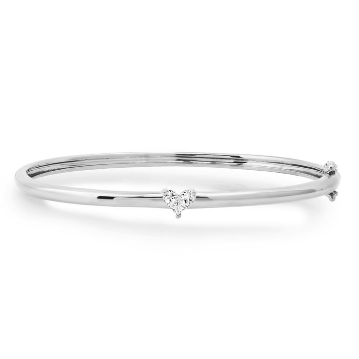 hover Classic White Gold Bangle With Single Diamond, Classic Bangle With Single Diamond For Anniversary, Classic Diamond Heart Bracelet In White Gold, Stackable Sterling Silver Bracelet In White Gold For Anniversary, Classic White Gold Diamond Heart Bracelet, Classic Anniversary Bangle With Single Diamond, Classic Single Diamond Bangle For Anniversary, Elegant White Gold Heart Bangle Bracelet, White Gold Bracelets For Everyday Fine Jewelry