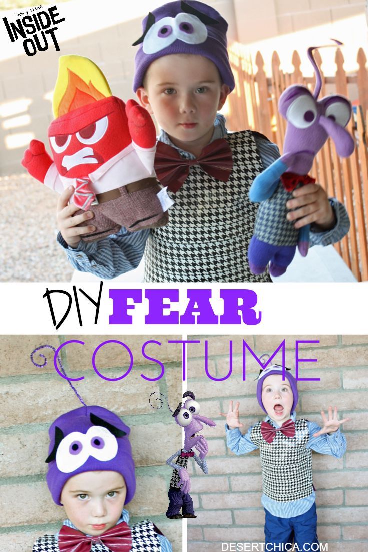 two pictures with the words diy fear costume and an image of a child holding stuffed animals