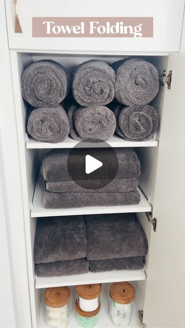 towels are stacked on top of each other in a closet with the words towel folding