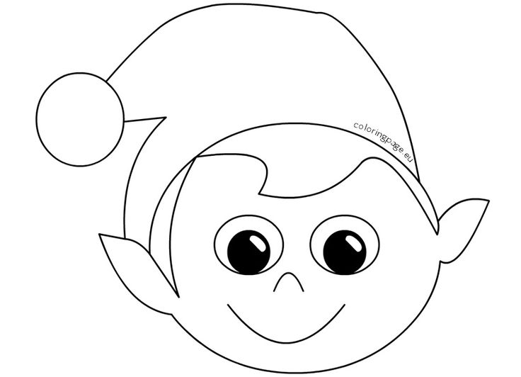 a drawing of an elf's head with big eyes and a santa hat on