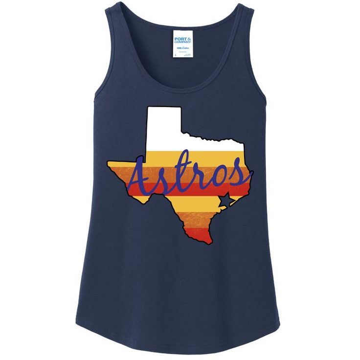 Astros Baseball Vintage Ladies Essential Tank | TeeShirtPalace Fitted Blue Letter Print Tank Top, Fitted Casual Tank Top With Screen Print, Casual Fitted Tank Top With Screen Print, Fitted Cotton Tank Top For Sports Events, Pre-shrunk Fitted Tops For Sports Events, Fitted Pre-shrunk Tops For Sports Events, Casual Fitted Tank Top For Sports Events, Fitted Casual Tank Top For Sports Events, Fitted Cotton Tank Top With Custom Print