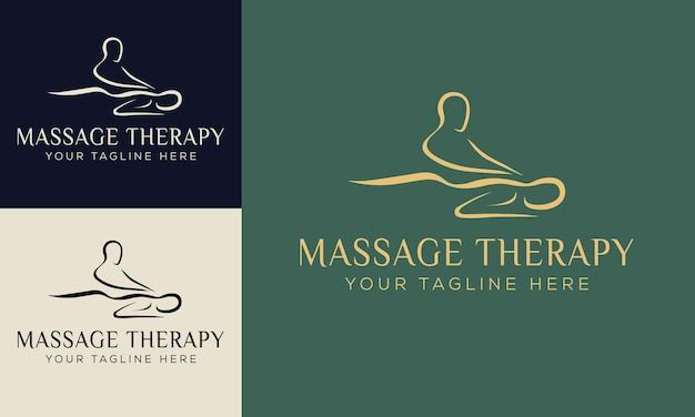 the logo for massage therapy is shown in three different colors and styles, including gold