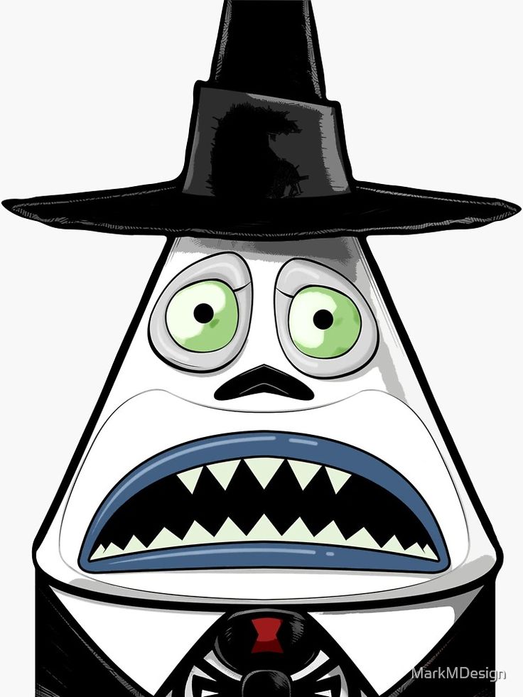 a cartoon character wearing a black hat with big green eyes and mouth wide open to the side