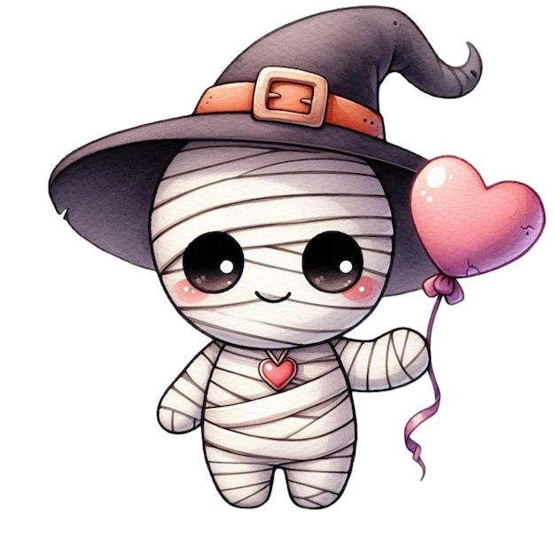 a cartoon character with a heart balloon in her hand and a witch hat on it's head