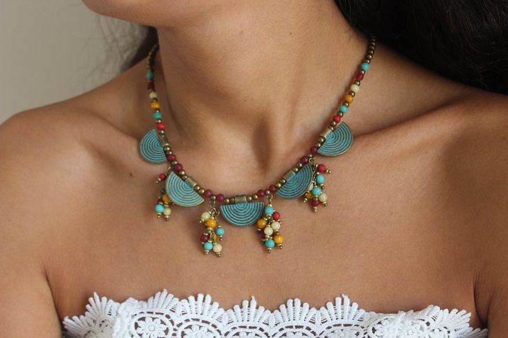 boho bib necklace ethnic beaded necklace tribal jewelry for women ------------------------------------------ PROMO CODES: ✔ $5 discount when you buy 2 items or more: www.etsy.com/shop/DELAartshop?coupon=TWOITEMS ✔ $20 discount when your total order is $100 or more: www.etsy.com/shop/DELAartshop?coupon=100DOLLAR ✔ $50 discount when your total order is $200 or more www.etsy.com/shop/DELAartshop?coupon=200DOLLAR ------------------------------------------- CONTACT US: ✔For more items visit our shop Bohemian Dangling Beads, Bohemian Boho Choker Necklace, Bohemian Beaded Necklaces With Dangling Beads, Bohemian Choker Necklace With Boho Collar, Bohemian Boho Collar Choker Necklace, Bohemian Turquoise Beaded Chain Choker, Turquoise Bohemian Beaded Choker, Bohemian Beaded Choker Necklace, Bohemian Pendant Choker