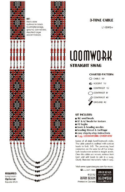 the pattern for this beaded necklace is shown in red, black and white