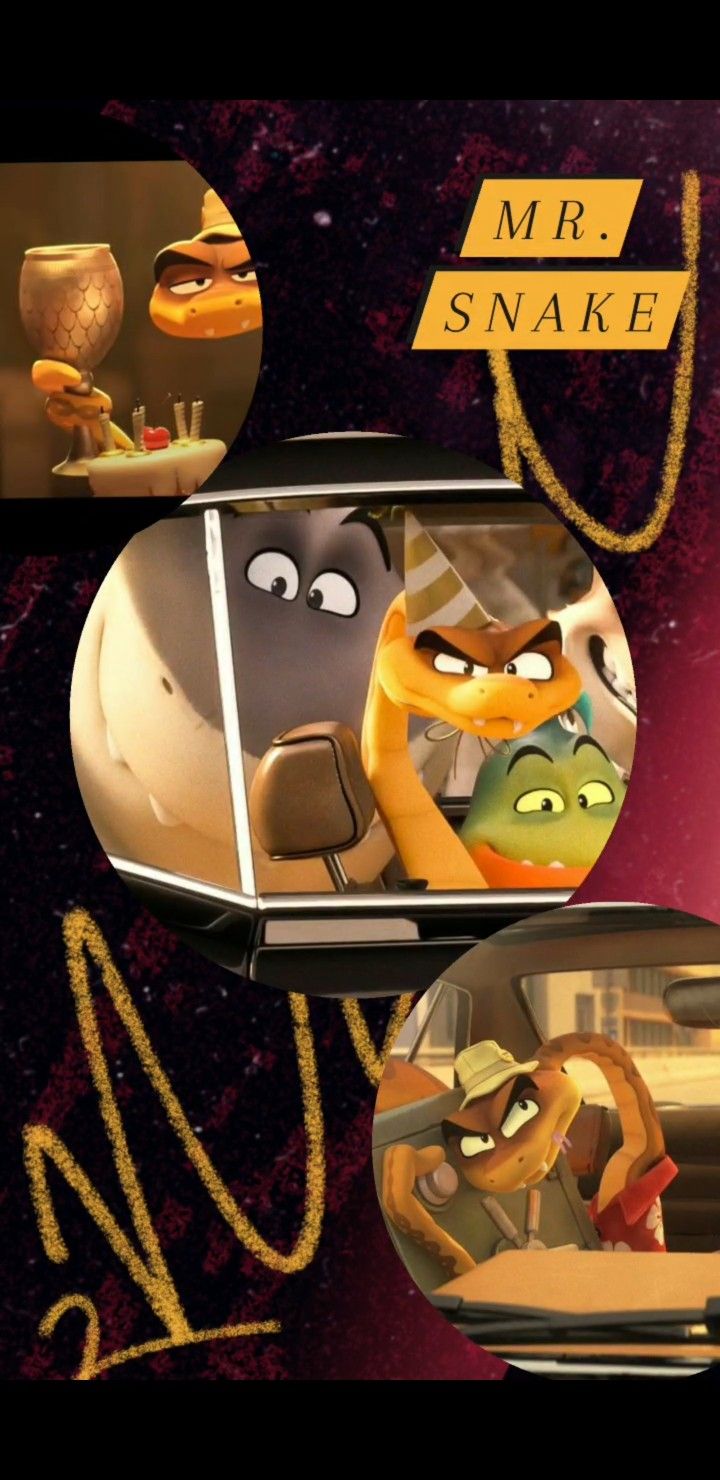 an advertisement for the animated movie mr snake, featuring two cartoon characters in a car